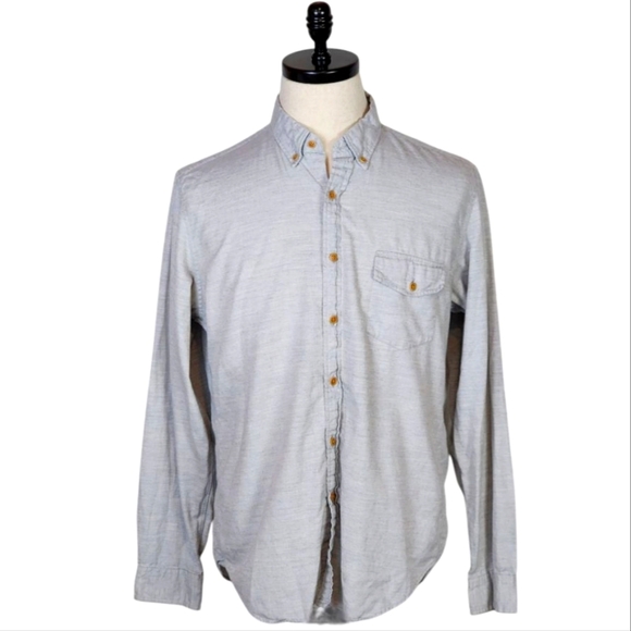J. Crew Slim Fit Gray Herringbone Button Down Shirt Men’s L 100% Cotton - Picture 1 of 7